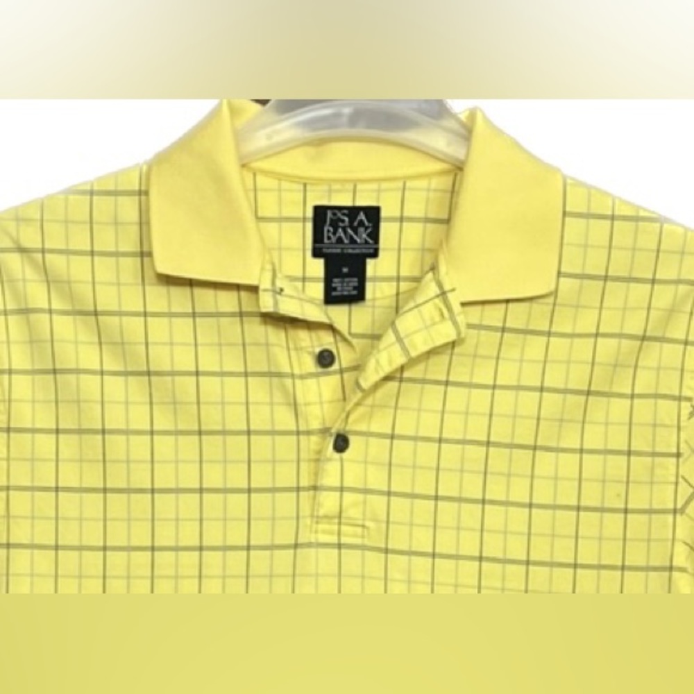 ❌Polo Jos A Bank Men Classic Collection Yellow Cotton Polo Plaid Collar Med - Picture 2 of 4